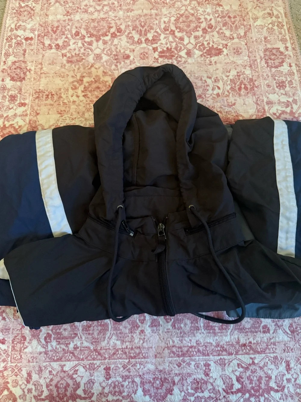 adidas Black and Navy Hooded Windbreaker with Gray Trim